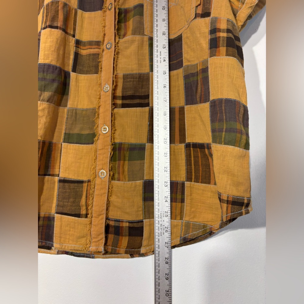 Free People Charleston Madras Check Mustard Plaid Button-Up Shirt Size XS - Picture 10 of 11
